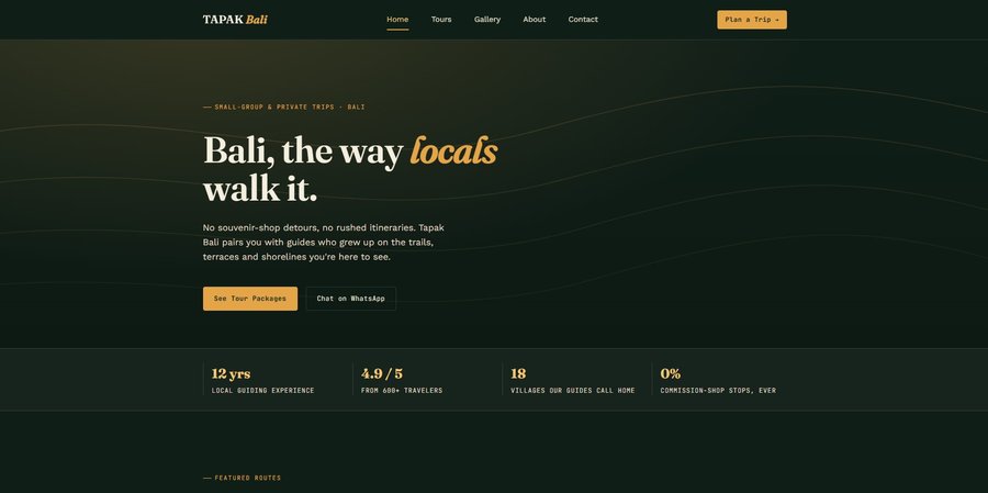 Website Tapak Bali, jasa tur wisata